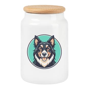 Romanian Raven Shepherd Dog Breed Cartoon Kawaii - Cookie Jar with Wooden Lid - white - Front