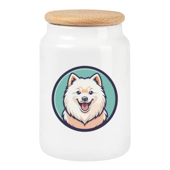 Samojede Hunderasse Cartoon Figur Kawaii Clipart - Keksdose mit Holzdeckel - Weiß - Vorne