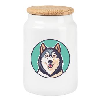 Seppala Sibérien Traîneau Chien Race Dessin Animé Kawaii - Boîte à biscuits avec couvercle en bois - blanc - Devant