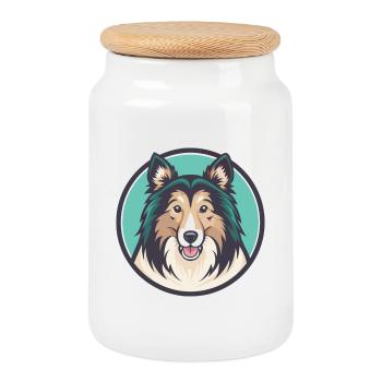 Shetland chien de berger chien race dessin animé Kawaii Clipart - Boîte à biscuits avec couvercle en bois - blanc - Devant