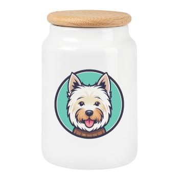 Westie chien race dessin animé Kawaii Clipart animal de compagnie - Boîte à biscuits avec couvercle en bois - blanc - Devant