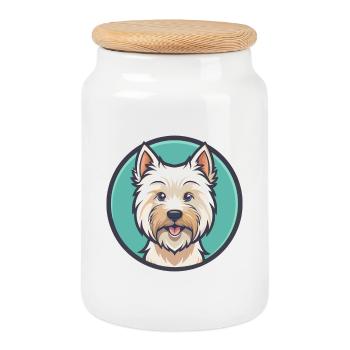 West Highland Terrier Chien Race Dessin Animé Kawaii Pet - Boîte à biscuits avec couvercle en bois - blanc - Devant
