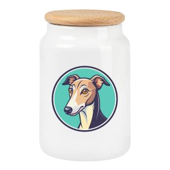 Whippet Hund Rasse Cartoon Figur Kawaii Clipart - Keksdose mit Holzdeckel - Weiß - Vorne