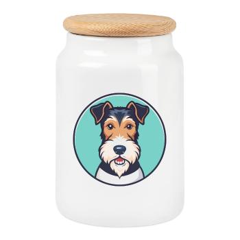 Wire Fox Terrier Dog Breed Cartoon Kawaii Clipart - Cookie Jar with Wooden Lid - white - Front