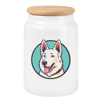 Weißer Schäferhund, Rasse, Cartoon, Kawaii Clipart - Keksdose mit Holzdeckel - Weiß - Vorne