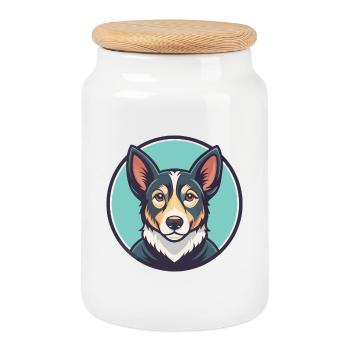Welsh Hillman Hunderasse Cartoon Kawaii Clipart Haustier - Keksdose mit Holzdeckel - Weiß - Vorne