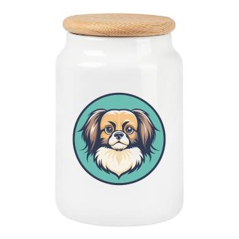 Épagneul tibétain chien race dessin animé Kawaii Clipart - Boîte à biscuits avec couvercle en bois - blanc - Devant