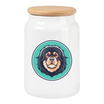 Dogue tibétain Chien Race Dessin animé Kawaii Clipart - Boîte à biscuits avec couvercle en bois - blanc - Devant