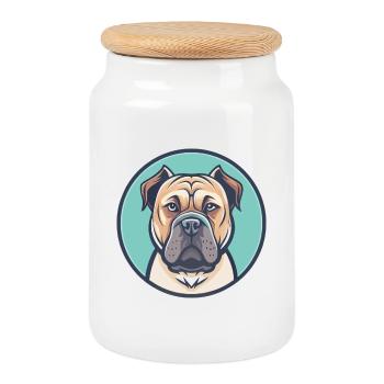 Transmontano Mastiff Chien Race Dessin animé Kawaii Pet - Boîte à biscuits avec couvercle en bois - blanc - Devant