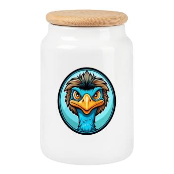 Emu coloré Kawaii Dessin animé Personnage Clipart Animal de compagnie - Boîte à biscuits avec couvercle en bois - blanc - Devant