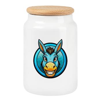 Donkey Colorful Kawaii Cartoon Character Clipart - Cookie Jar with Wooden Lid - white - Front