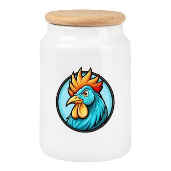 Rooster Colorful Kawaii Cartoon Character Clipart - Cookie Jar with Wooden Lid - white - Front