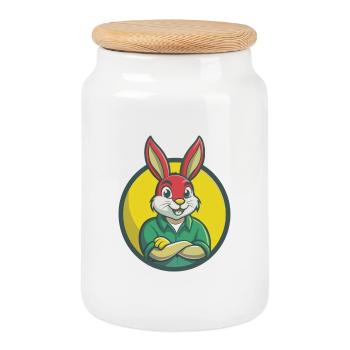 Lapin Mignon Kawaii Dessin animé Clipart Animal de compagnie - Boîte à biscuits avec couvercle en bois - blanc - Devant