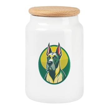 Deutsche Dogge Hund Niedlich Kawaii Cartoon Clipart Tier - Keksdose mit Holzdeckel - Weiß - Vorne