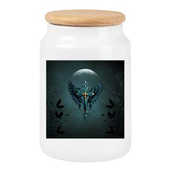 Gothic cross with decorative elements and birds. - Cookie Jar with Wooden Lid - white - Front