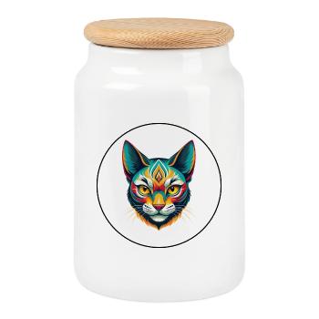 Chat Asiatique Race Dessin Animé Kawaii Animal Pet - Boîte à biscuits avec couvercle en bois - blanc - Devant