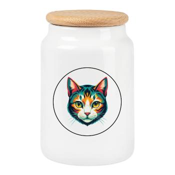 Chat américain à poil dur race dessin animé Kawaii Animal - Boîte à biscuits avec couvercle en bois - blanc - Devant
