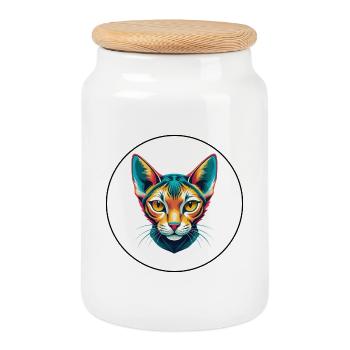Arabian Egyptian Mau Cat Breed Cartoon Kawaii Pet - Cookie Jar with Wooden Lid - white - Front