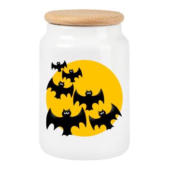 Halloween Fledermäuse - Keksdose mit Holzdeckel - Weiß - Vorne