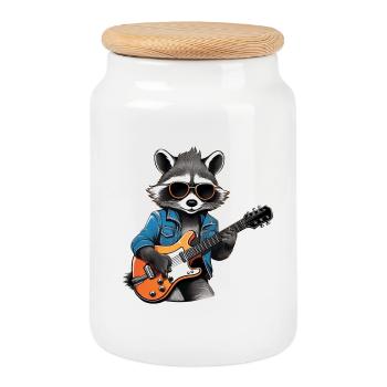 Raton laveur élégant avec guitare électrique - Boîte à biscuits avec couvercle en bois - blanc - Devant