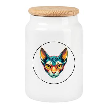 Donskoy Chat Race Dessin Animé Kawaii Animal Pet - Boîte à biscuits avec couvercle en bois - blanc - Devant