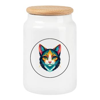 Dilué Calico Chat Race Dessin Animé Kawaii Animal Pet - Boîte à biscuits avec couvercle en bois - blanc - Devant