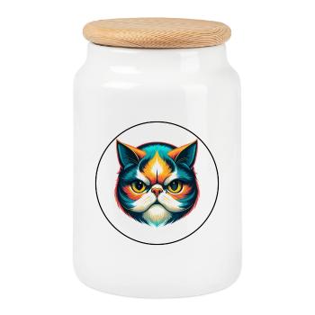 Exotische Kurzhaarkatze Rasse Cartoon Kawaii Tier - Keksdose mit Holzdeckel - Weiß - Vorne