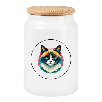 Ragdoll Chat Race Dessin Animé Kawaii Animal Pet - Boîte à biscuits avec couvercle en bois - blanc - Devant