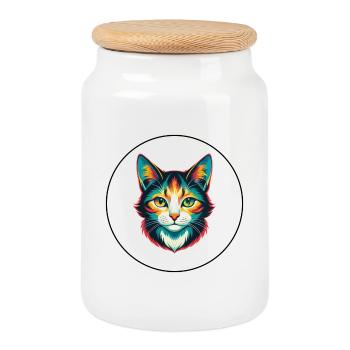 Manx Chat Race Dessin Animé Kawaii Animal Pet - Boîte à biscuits avec couvercle en bois - blanc - Devant