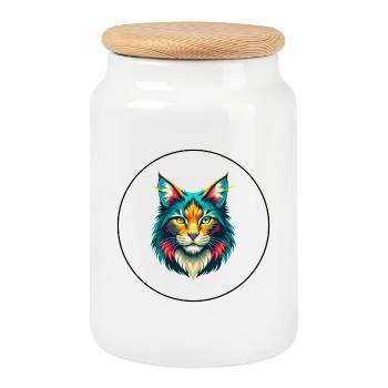 Maine Coon Chat Race Dessin Animé Kawaii Animal Pet - Boîte à biscuits avec couvercle en bois - blanc - Devant
