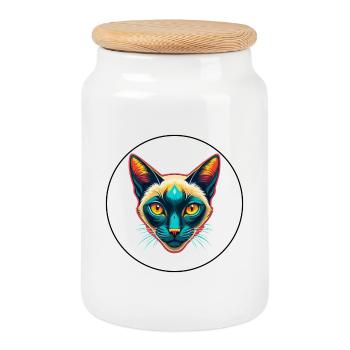 Siamkatze Rasse Karikatur Kawaii Tier Haustier - Keksdose mit Holzdeckel - Weiß - Vorne