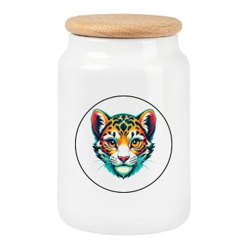 Schnee Leopard Baby Katze Rasse Karikatur Kawaii Tier - Keksdose mit Holzdeckel - Weiß - Vorne