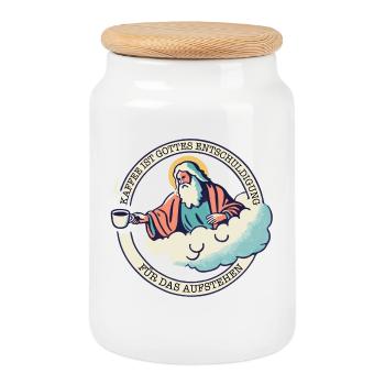COFFEE IS GOD'S EXCUSE FOR GETTING UP - Cookie Jar with Wooden Lid - white - Front
