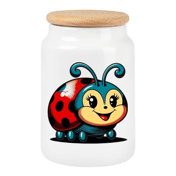 Ladybird - Cookie Jar with Wooden Lid - white - Front