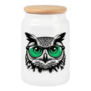 Eule mit Brille - Keksdose mit Holzdeckel - Weiß - Vorne