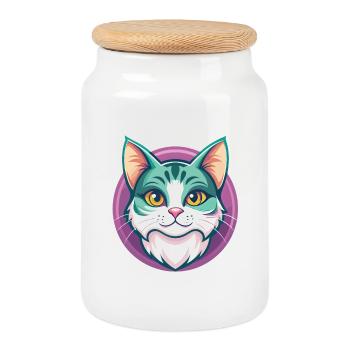 Chat américain à poil dur race dessin animé Kawaii Animal - Boîte à biscuits avec couvercle en bois - blanc - Devant