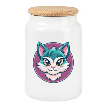Chat Asiatique Race Dessin Animé Kawaii Animal Pet - Boîte à biscuits avec couvercle en bois - blanc - Devant