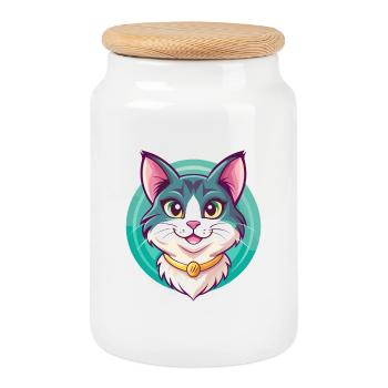 Manx Chat Race Dessin Animé Kawaii Animal Pet - Boîte à biscuits avec couvercle en bois - blanc - Devant
