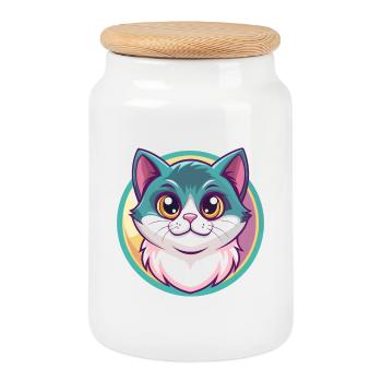 Munchkin Katze Rasse Karikatur Kawaii Tier Haustier - Keksdose mit Holzdeckel - Weiß - Vorne