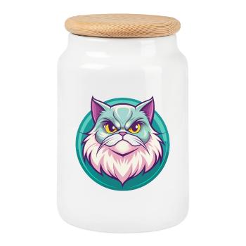 Chat Persan Race Dessin Animé Kawaii Animal Pet - Boîte à biscuits avec couvercle en bois - blanc - Devant