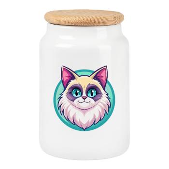 Ragdoll Katze Rasse Cartoon Kawaii Tier Haustier - Keksdose mit Holzdeckel - Weiß - Vorne