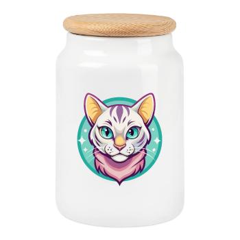 Schnee Bengalen Katze Rasse Karikatur Kawaii Tier Haustier - Keksdose mit Holzdeckel - Weiß - Vorne