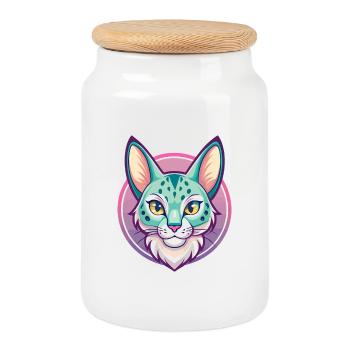Savannah Chat Race Dessin Animé Kawaii Animal Pet - Boîte à biscuits avec couvercle en bois - blanc - Devant