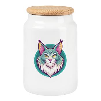 Maine Coon Chat Race Dessin Animé Kawaii Animal Pet - Boîte à biscuits avec couvercle en bois - blanc - Devant