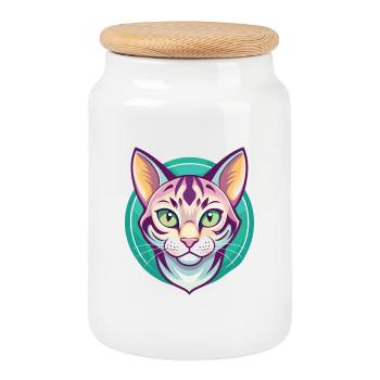 Bengalkatze Rasse Karikatur Kawaii Tier Haustier - Keksdose mit Holzdeckel - Weiß - Vorne