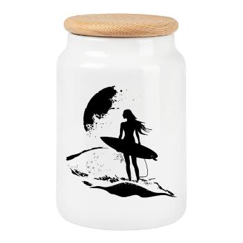 Surfer Girl - Cookie Jar with Wooden Lid - white - Front