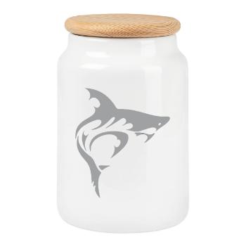 Shark - Cookie Jar with Wooden Lid - white - Front