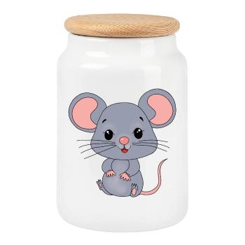Maus Mäuse - Keksdose mit Holzdeckel - Weiß - Vorne