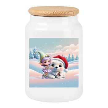 Des amis dans un monde fantastique. - Boîte à biscuits avec couvercle en bois - blanc - Devant