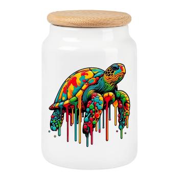 Tortue - Boîte à biscuits avec couvercle en bois - blanc - Devant